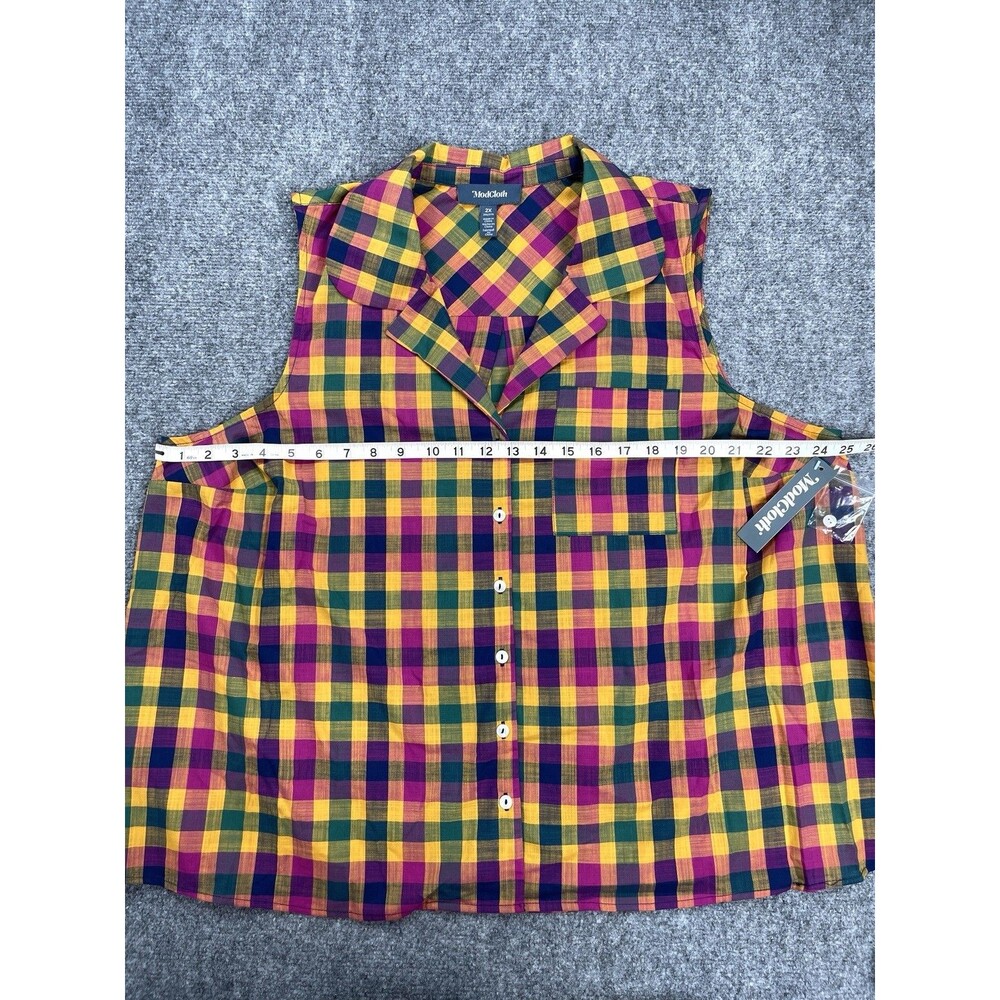 ModCloth Sleeveless Top Womens 2X Button Front Plaid Cotton NEW W Tags - Picture 6 of 10
